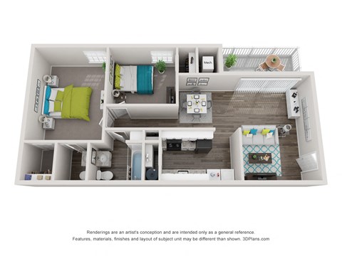 Floor plan for 2 beds, 1.5 baths, 930 sqft